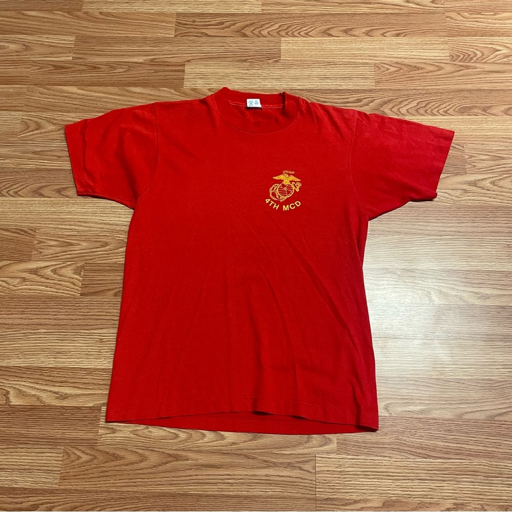Vintage Champion US Marines Men’s T-Shirt Large Red 90’s Military 4th MCD Slim
